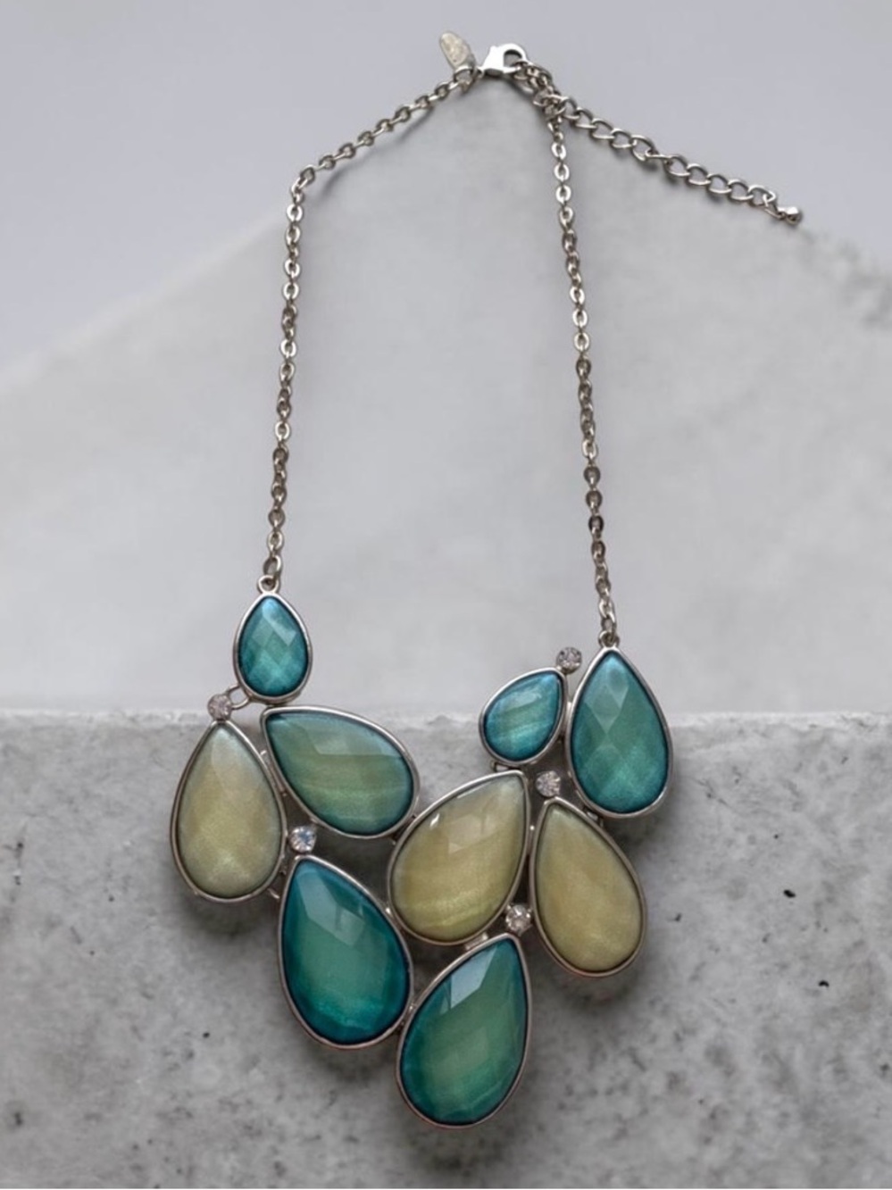 Statement Teardrop Pendant Necklace in Seafoam and Mint